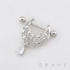 HANGING FILIGREE CRESCENT SHIELD WITH A TEARDROP CHARM 316L SURGICAL STEEL NIPPLE RING